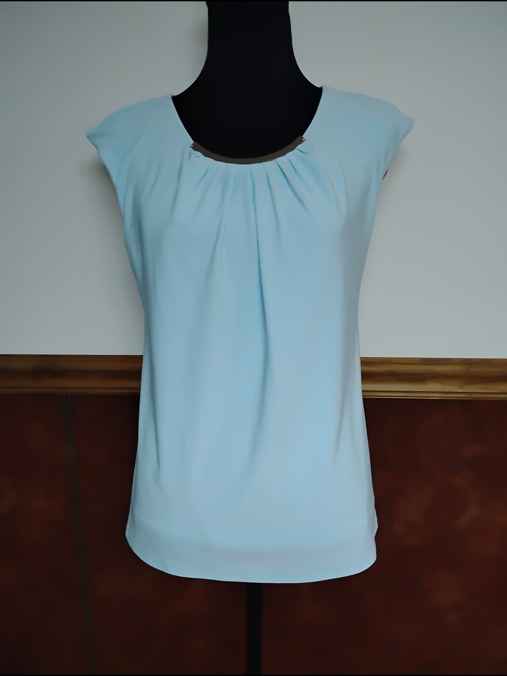 White House Black Market Light Blue Pleated Cap Sleeve Blouse